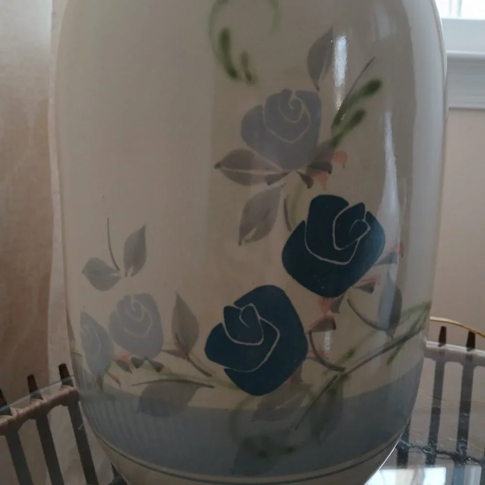Vtd large ceramic lamp / blue ros / country/farmhouse/cottage/shabby chic